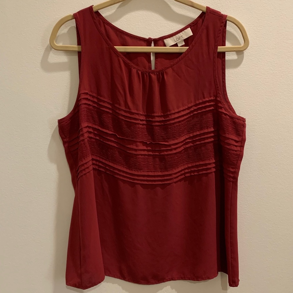 LOFT Lace Front Dark Pink Sleeveless Blouse in L